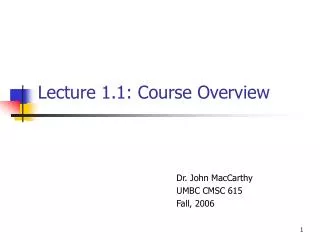 Lecture 1.1: Course Overview