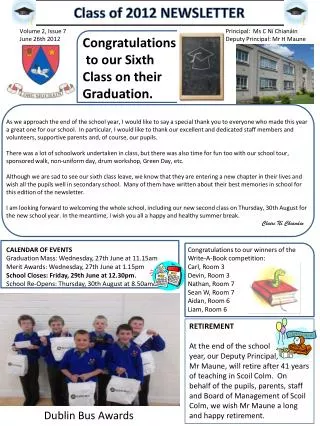 Class of 2012 NEWSLETTER