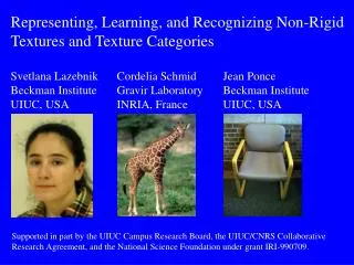 Representing, Learning, and Recognizing Non-Rigid Textures and Texture Categories Svetlana Lazebnik	Cordelia Schmid	Jea