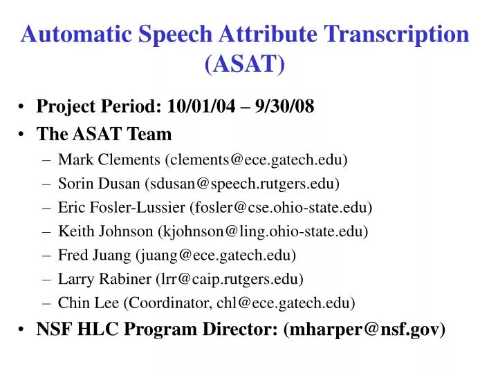 automatic speech attribute transcription asat