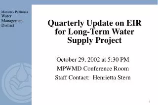 Quarterly Update on EIR for Long-Term Water Supply Project