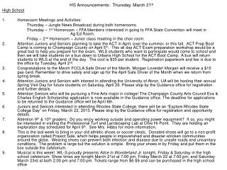 HS Announcements: Thursday, March 21 st