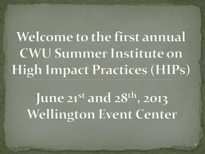 welcome to the first annual cwu summer institute on high impact practices hips