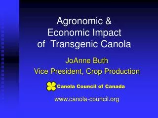 Agronomic &amp; Economic Impact of Transgenic Canola