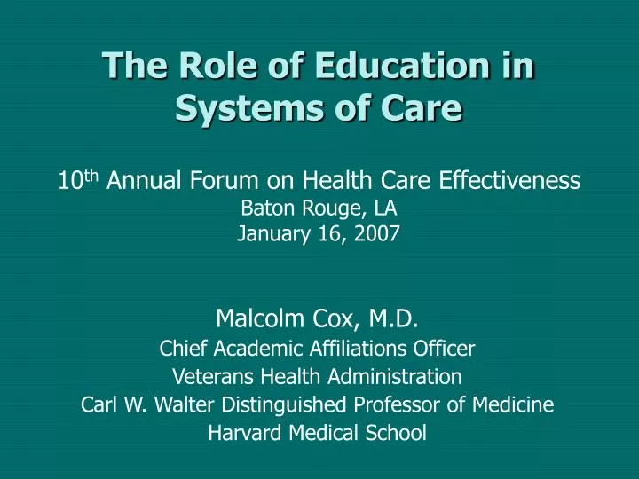 the role of education in systems of care