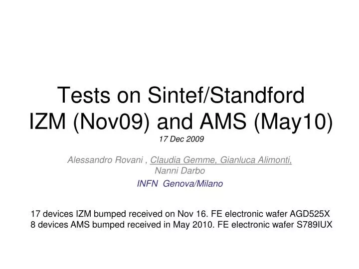 tests on sintef standford izm nov09 and ams may10 17 dec 2009