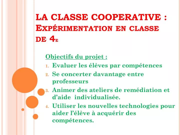 la classe cooperative exp rimentation en classe de 4 e