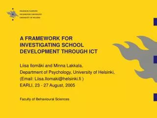 A FRAMEWORK FOR INVESTIGATING SCHOOL DEVELOPMENT THROUGH ICT