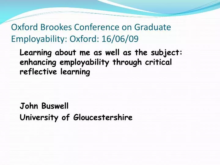oxford brookes conference on graduate employability oxford 16 06 09