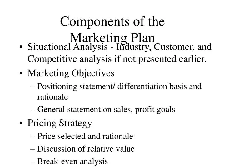 components of the marketing plan