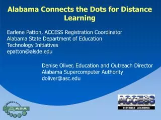 Earlene Patton, ACCESS Registration Coordinator Alabama State Department of Education Technology Initiatives epatton@als