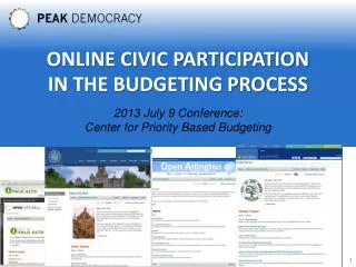 2013 July 9 Conference: Center for Priority Based Budgeting