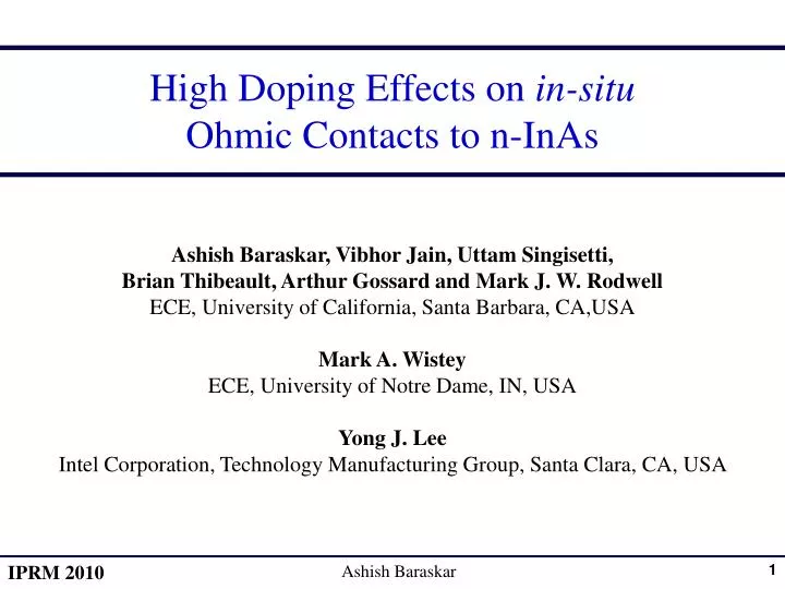 high doping effects on in situ ohmic contacts to n inas