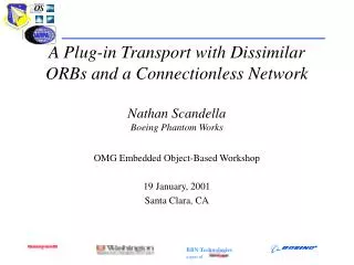 A Plug-in Transport with Dissimilar ORBs and a Connectionless Network Nathan Scandella Boeing Phantom Works