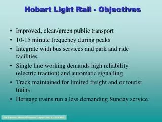 Hobart Light Rail - Objectives