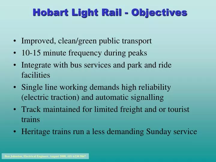 hobart light rail objectives