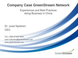 Company Case GreenStream Network Experiences and Best Practices doing Business in China