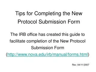 Tips for Completing the New Protocol Submission Form