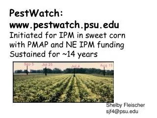 PestWatch: www.pestwatch.psu.edu Initiated for IPM in sweet corn with PMAP and NE IPM funding Sustained for ~14 years