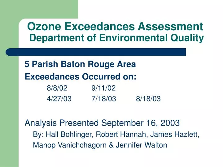 ozone exceedances assessment department of environmental quality