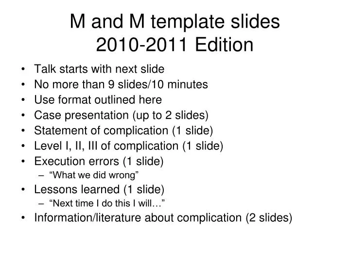 m and m template slides 2010 2011 edition