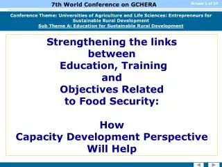 Strengthening the links between Education, Training and Objectives Related to Food Security: How Capacity Develop