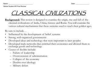 CLASSICAL CIVILIZATIONS