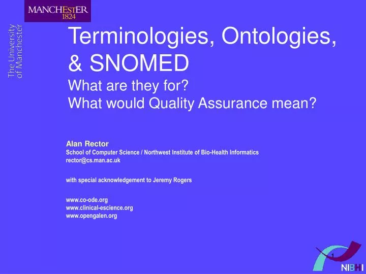 terminologies ontologies snomed what are they for what would quality assurance mean