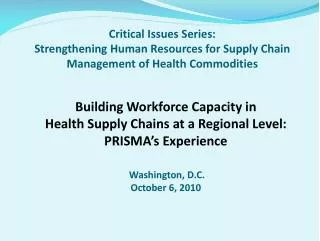 Critical Issues Series: Strengthening Human Resources for Supply Chain Management of Health Commodities