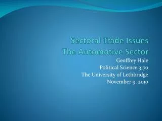 Sectoral Trade Issues The Automotive Sector