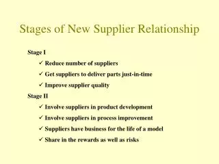 Stages of New Supplier Relationship