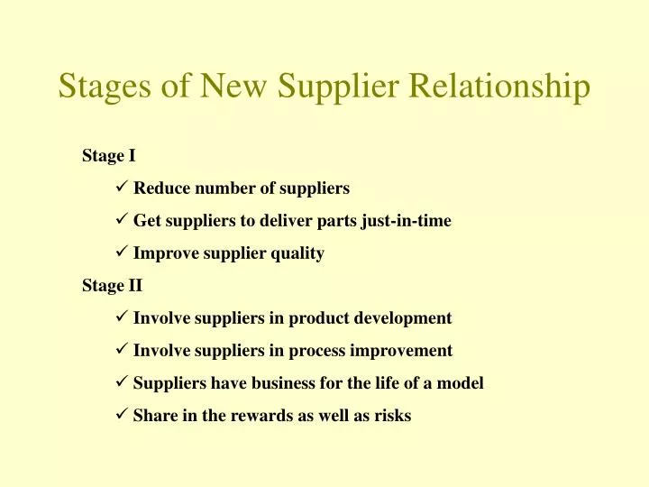 stages of new supplier relationship