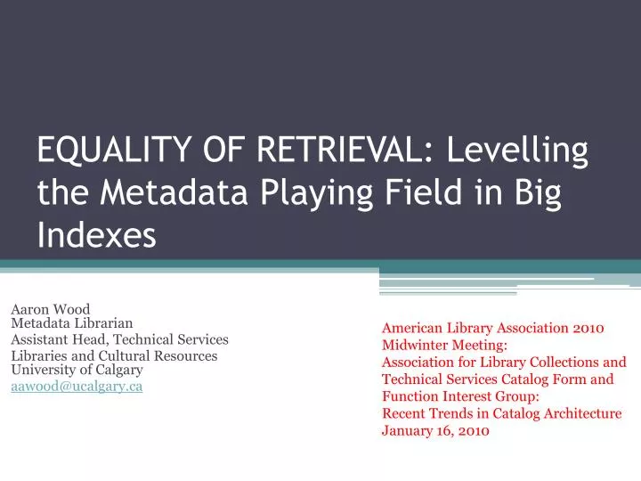 equality of retrieval levelling the metadata playing field in big indexes