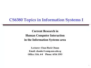 CS63 80 Topics in Information Systems I