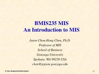 BMIS235 MIS An Introduction to MIS