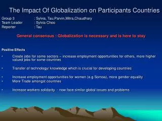 The Impact Of Globalization on Participants Countries