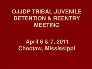 OJJDP TRIBAL JUVENILE DETENTION &amp; REENTRY MEETING April 6 &amp; 7, 2011 Choctaw, Mississippi