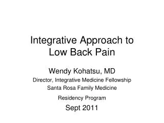 Integrative Approach to Low Back Pain