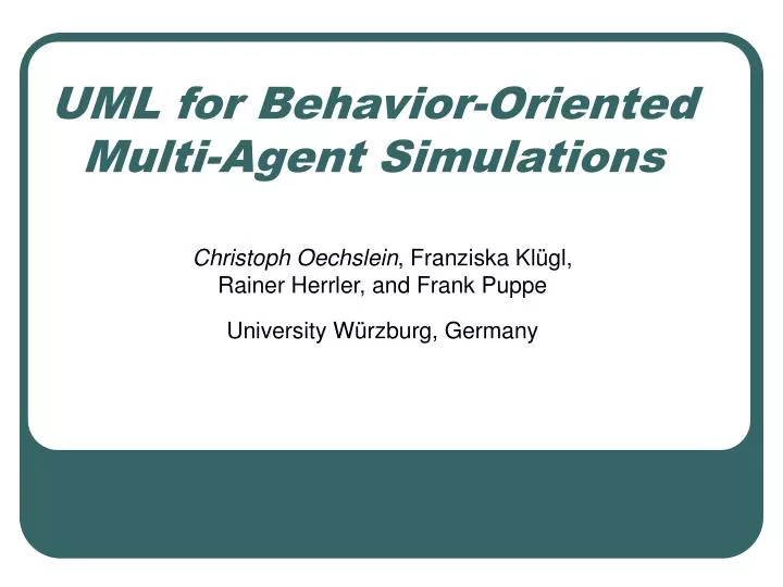 uml for behavior oriented multi agent simulations