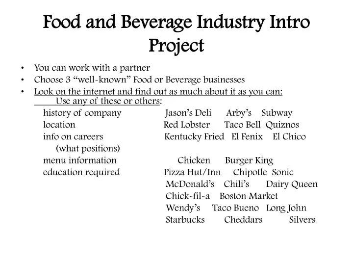 food and beverage industry intro project