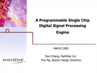 A Programmable Single Chip Digital Signal Processing Engine