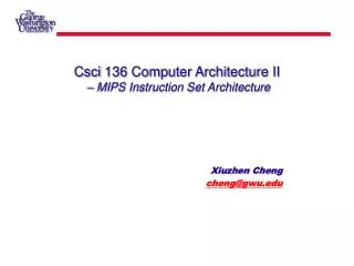 Csci 136 Computer Architecture II – MIPS Instruction Set Architecture