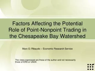 Factors Affecting the Potential Role of Point-Nonpoint Trading in the Chesapeake Bay Watershed
