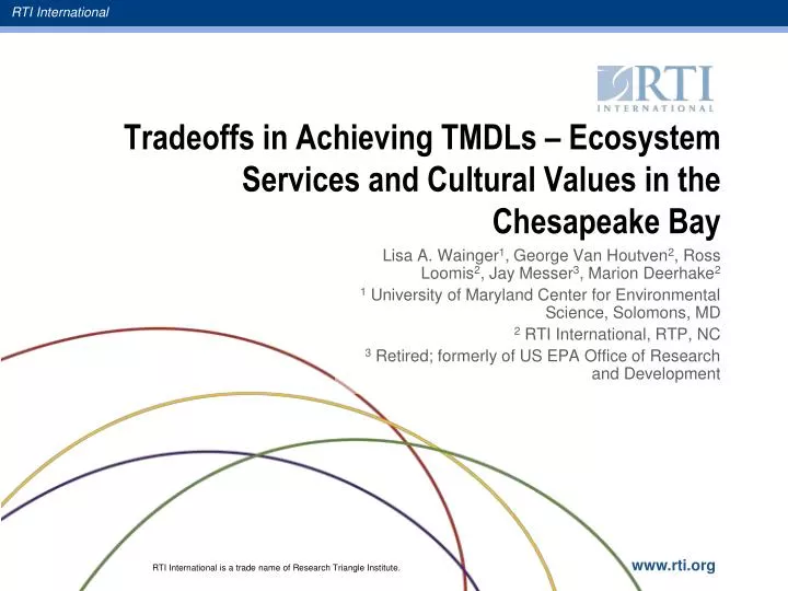 tradeoffs in achieving tmdls ecosystem services and cultural values in the chesapeake bay