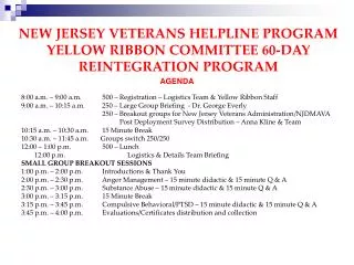 NEW JERSEY VETERANS HELPLINE PROGRAM YELLOW RIBBON COMMITTEE 60-DAY REINTEGRATION PROGRAM