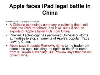 Apple faces iPad legal battle in China