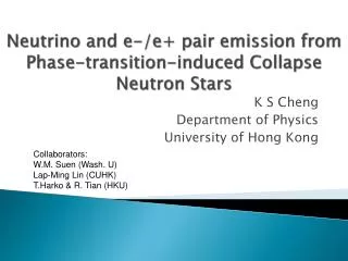 Neutrino and e-/e+ pair emission from Phase-transition-induced Collapse Neutron Stars