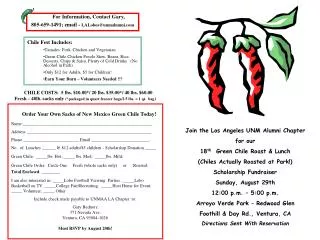Join the Los Angeles UNM Alumni Chapter for our 18 th Green Chile Roast &amp; Lunch (Chiles Actually Roasted at Park!