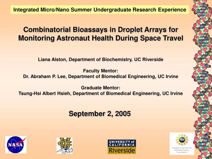 combinatorial bioassays in droplet arrays for monitoring astronaut health during space travel