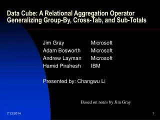 Data Cube: A Relational Aggregation Operator Generalizing Group-By, Cross-Tab, and Sub-Totals